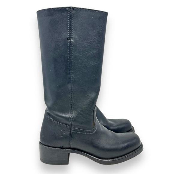 FRYE Campus Leather Stacked Heel Riding Boots Black 9.5 Women’s - Picture 2 of 13